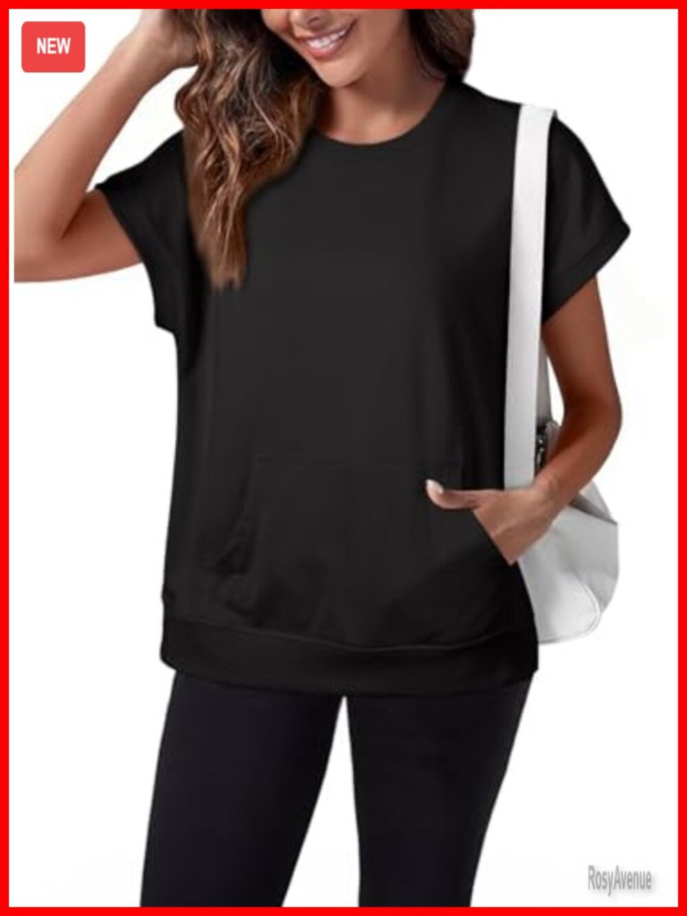 SHEWIN Women's Loose Fit Short Sleeve Pullover Sweatshirt Casual Work Top